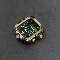 Sleek PC+Metal Apple Watch Protective Case with Screen Guard for Series 9 - 8 - 7 45mm (4  black gold)