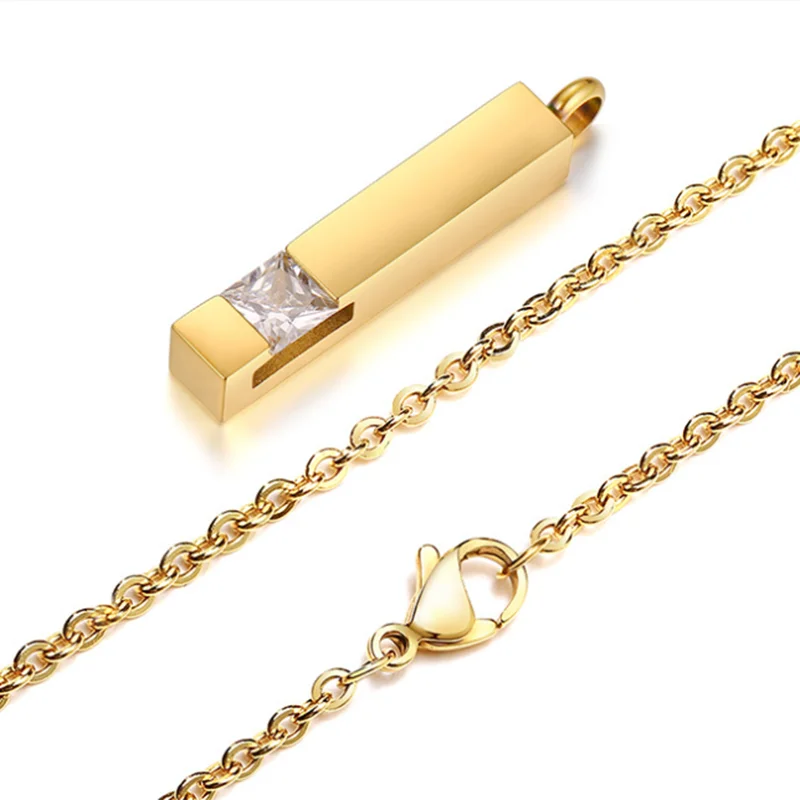 Cremation Urn Women Necklace Men Necklace Unisex 2 Colors Stainless Steel Cube Zircon Bar Cremation Urn Necklace for Ashes Memorial Birthstone Jewelry