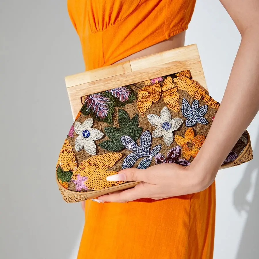 حقيبة يد من الترتر والزهور للنساء ، حقيبة تخزين لا...