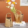 Golden Handbag Shape Ceramic Vase Flowers Pots Desk Decoration Flower Arrangement Creative Floral Vases Room Aesthetic Decor 2