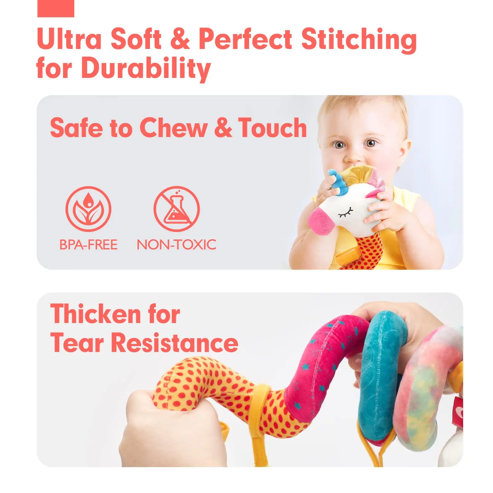 Unicorn Car Seat Toys for Babies Rattle Mirror Squeaky Carseat Stroller Toys 0-6 Months Developmental Newborn Baby Girl Gifts 4