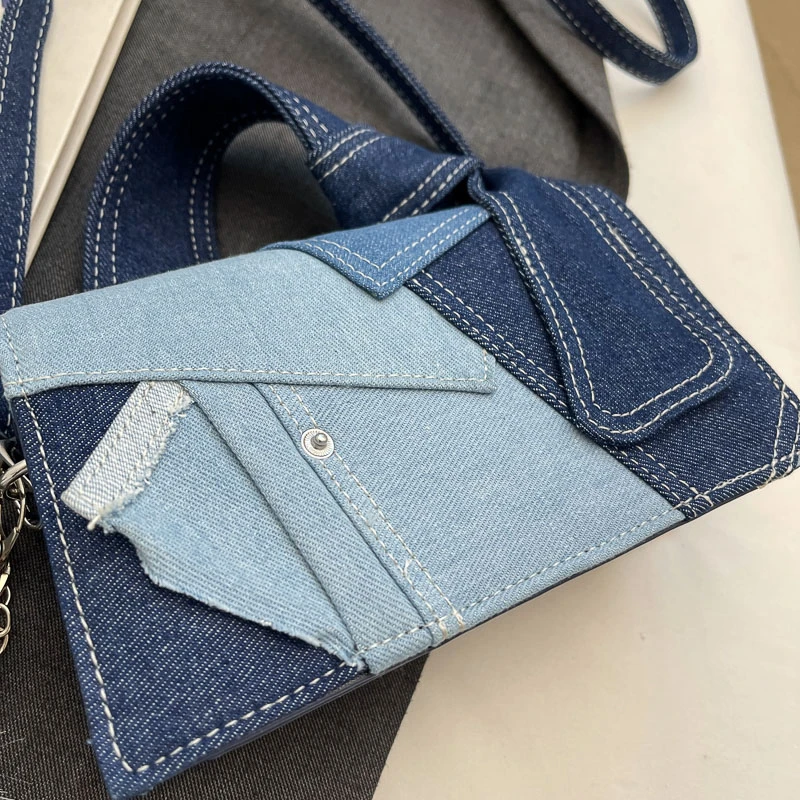 Women's fashionable small handbag, denim single shoulder bag, casual crossbody bag, zippered women's bag with lid, women's bag