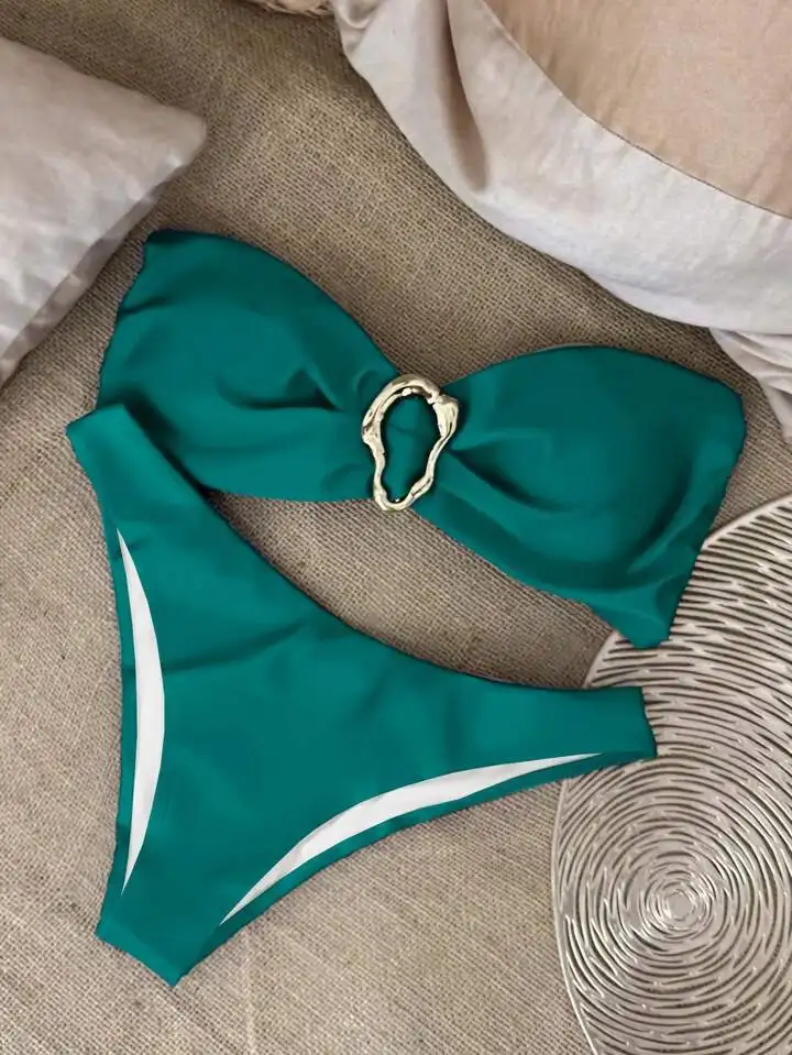 New Sexy Bikini Solid Color Tube Top Split Women Swimsuit Swimsuit Women
