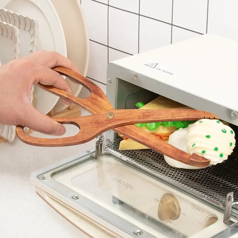 Kitchen Silicone Bamboo Tongs BBQ Grilling Clip Clamp Tong Salad Bread Tongs Eco Friendly Cooking Utensils
