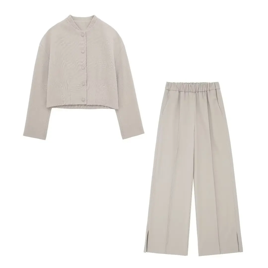 

2023 Autumn European and American Style New Product Women's Pilot Baseball Jacket Coat Wide Leg Pants Set