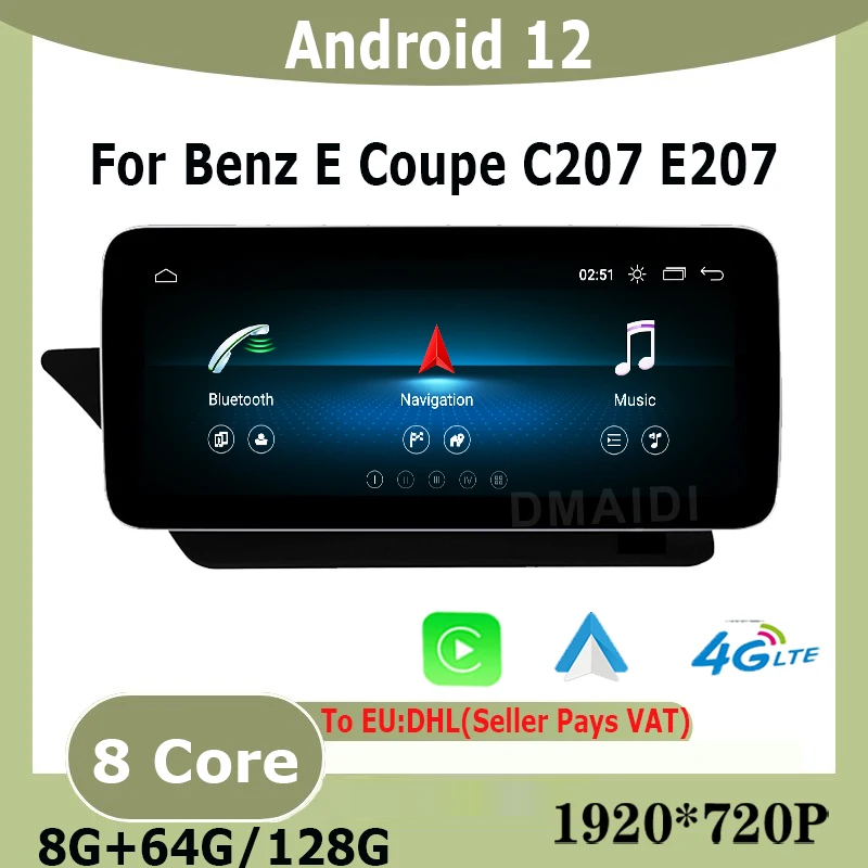 

10.25 Inch Android 12 128G Car Radio multimedia player for Mercedes Benz E Coupe C207 E207 2009-2015 GPS Navigation Carplay Auto