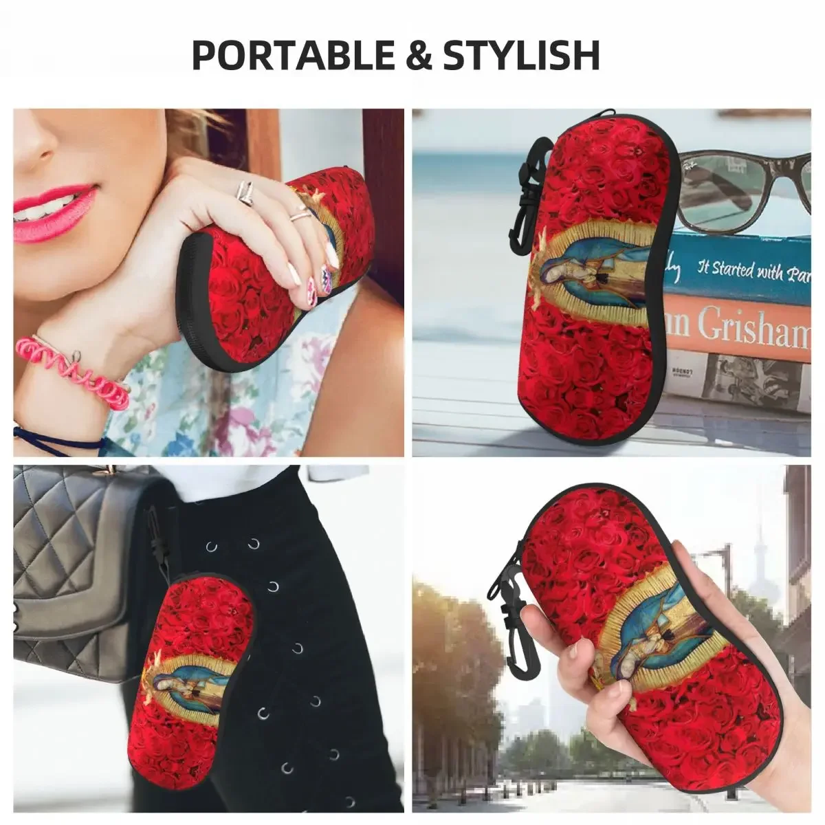 Guadalupe Virgin Mary With Flowers Shell Glasses Case Unisex Travel Catholic Eyeglasses Case Sunglasses Protector Box