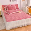 Luxury Velvet Couple Double Bed Sheet Bed Skirt Ruffles Thick Quilt Fitted Sheet with Tassels Decorative Mattress Cover 150 180 1