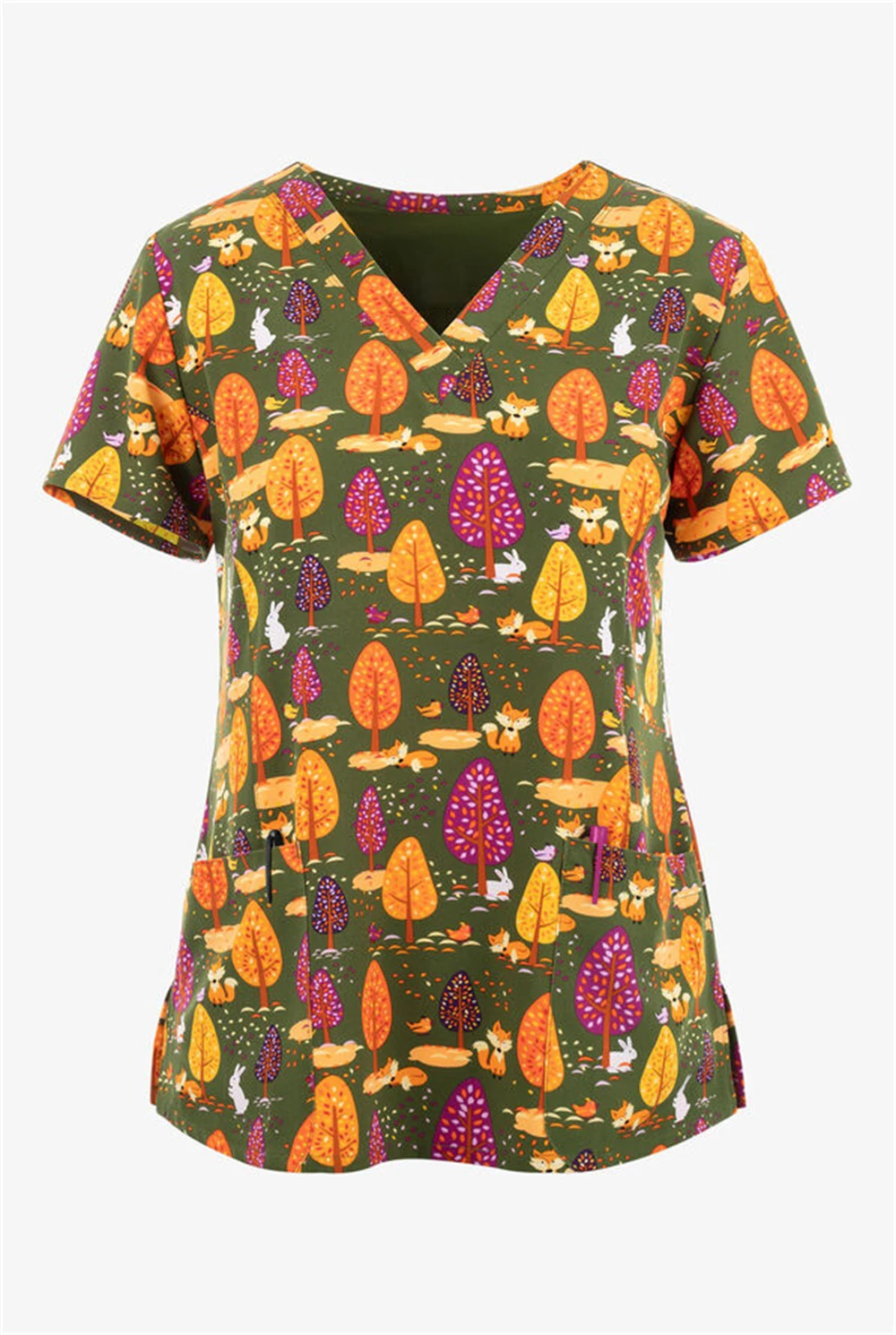 Maglietta ospedaliera Uniforme da infermiera Maglietta estiva da donna Camicia con scollo a V Tasca superiore Stampa Leopard Casual Uniforme da infermiera da donna666_voghion.com