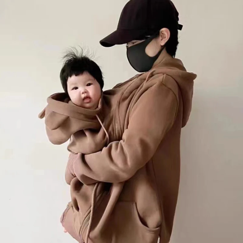 Winter New Baby Thicken Hoodies Kangaroo Dad&Mom Maternity Coats Pregnant Loose Fashion Cotton Baby Carrier Hooded Jackets