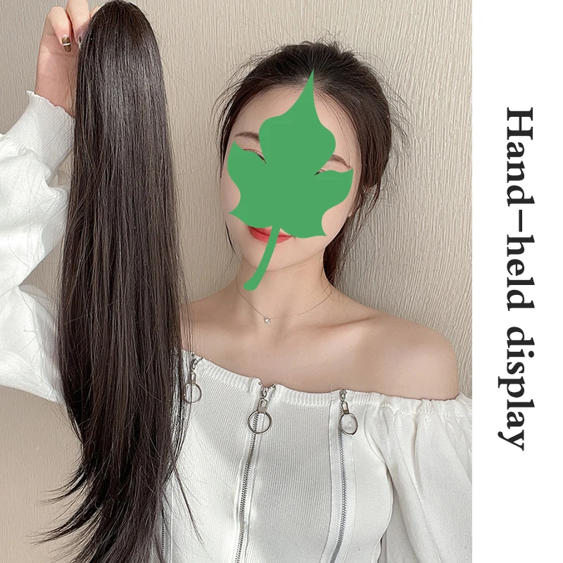 DIFEI Synthetic Grab Clip Ponytail Hair Extension Wig Natural Black 60CM Clip On Woman Horse tail Wig Long Straight Hairpiece