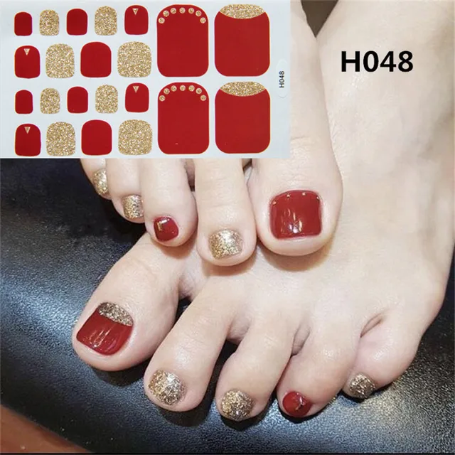 22tips Korea Toe Nail Sticker Wraps Adhesive Decals Toenail Polish Strips DIY Pedicure Foot Decals Manicure Women H048