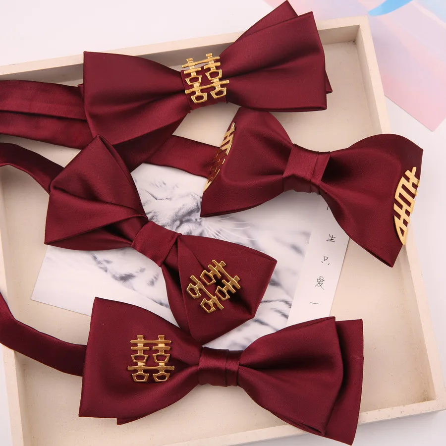 

Male Bridegroom Formal Wedding Bowtie for Mens Red Neck Tie Banquet Tuxedos Neckwear Gravatas Slim Cravat Necktie