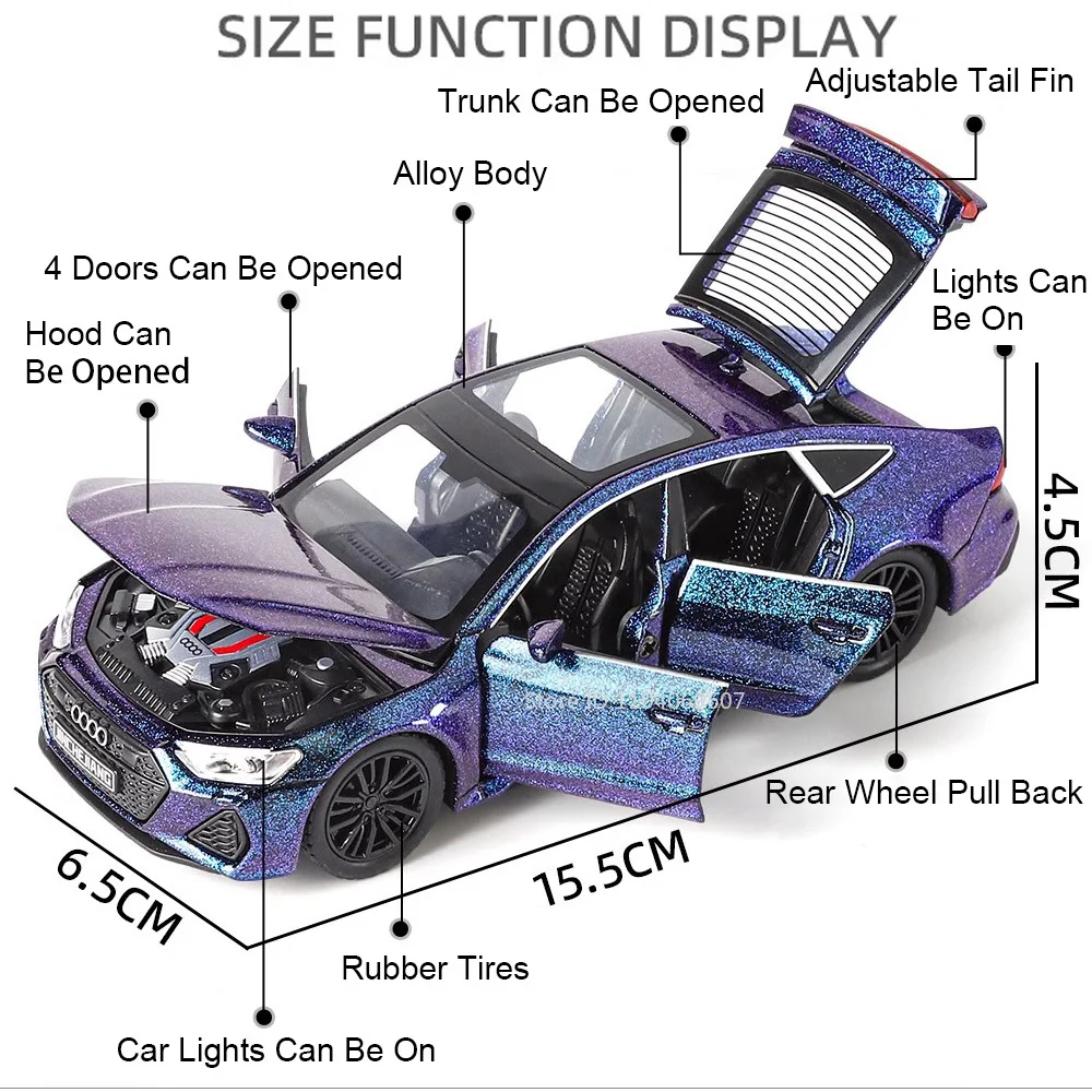 Alloy Diecast Miniature Toy Car with Opening Doors, Sound, Light, and Pull-Back Action