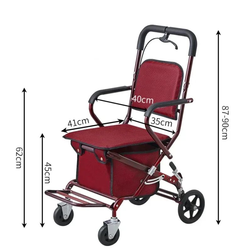 Lightweight Elderly Stroller – Foldable Shopping Cart Four-Wheeled Grocery Cart Can Sit and Push, Handy Mobile Chair for Seniors 6