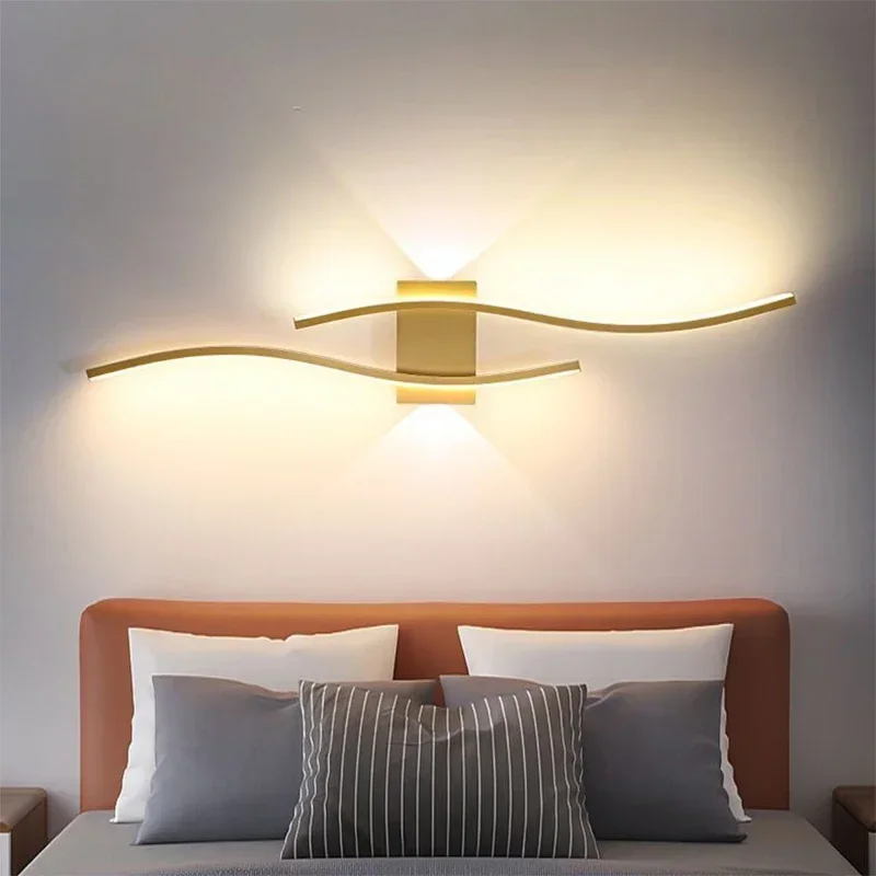 LED Strip Wall Lamp 60/80/100/120CM Remote Control Double Curve Bedside Living Room Bedroom Home Decor