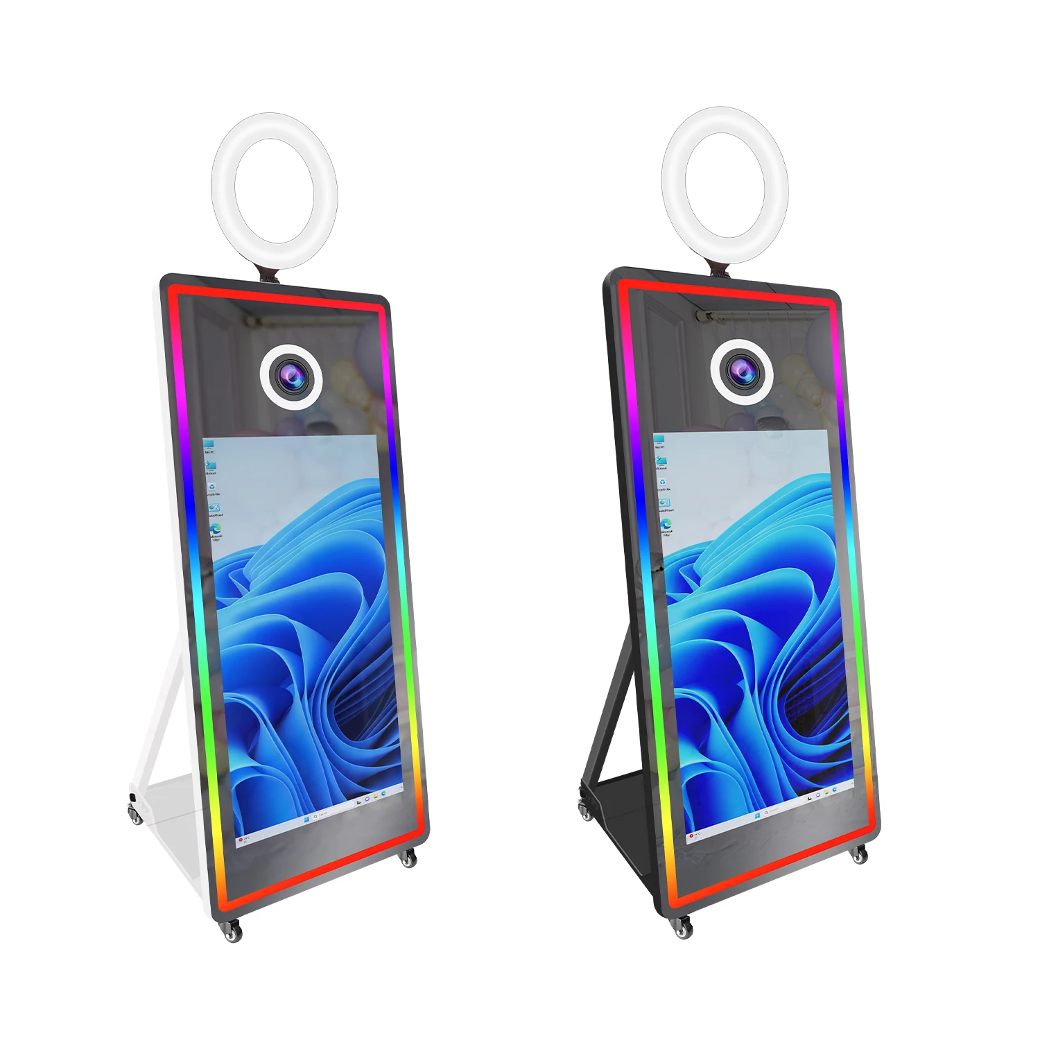 새로운 매직 미러 포토 부스 43인치 터치스크린 카메라 포토부스 (LED 및 플라이트 케이스 포함) 웨딩 파티 행사용 셀카