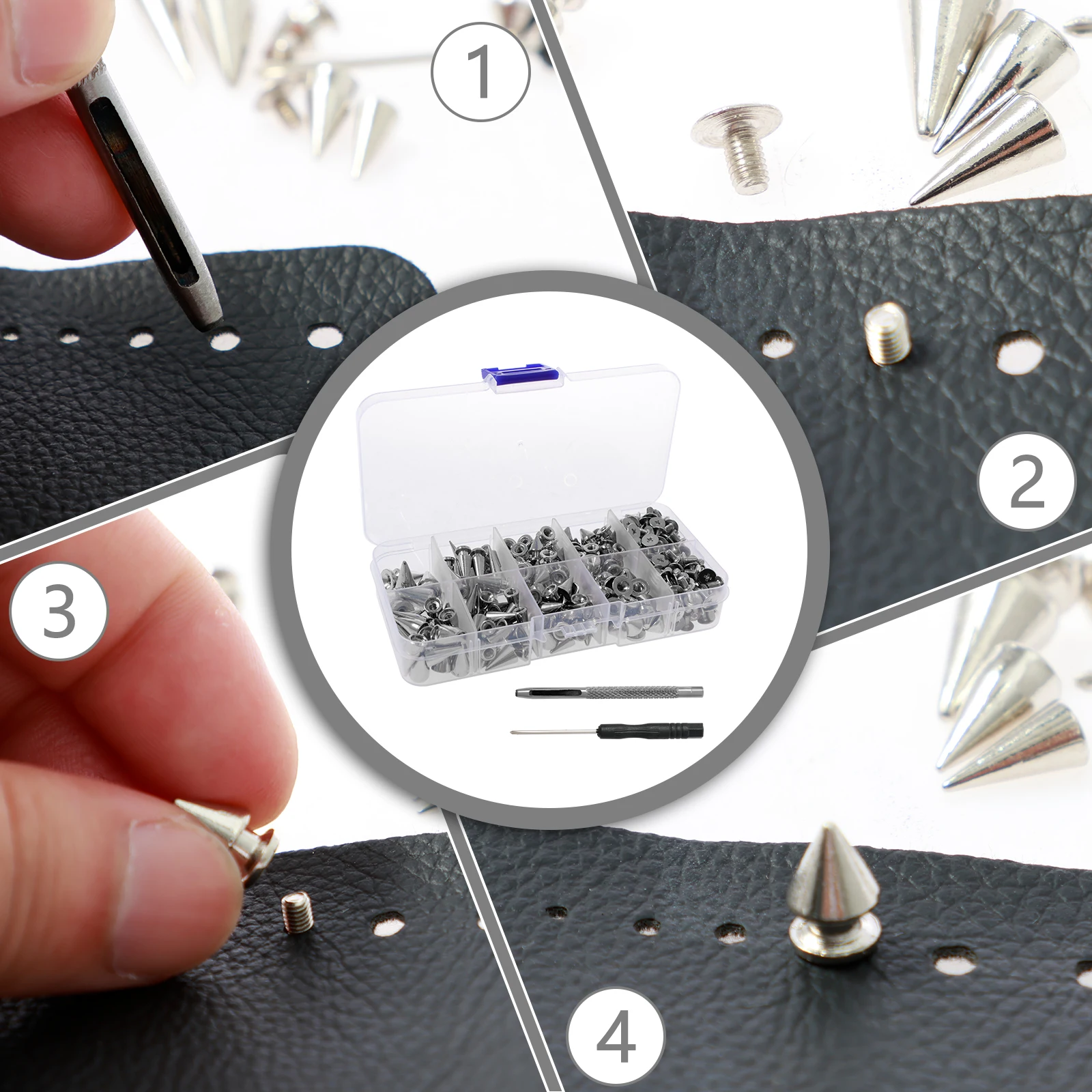 359Pcs Punk Rivet Clothing Studs Cone Spikes Kit Tree Spike Assortment Kit DIY Punk style Clothes Jacket Shoes Bag Collar metal rivets metal studs