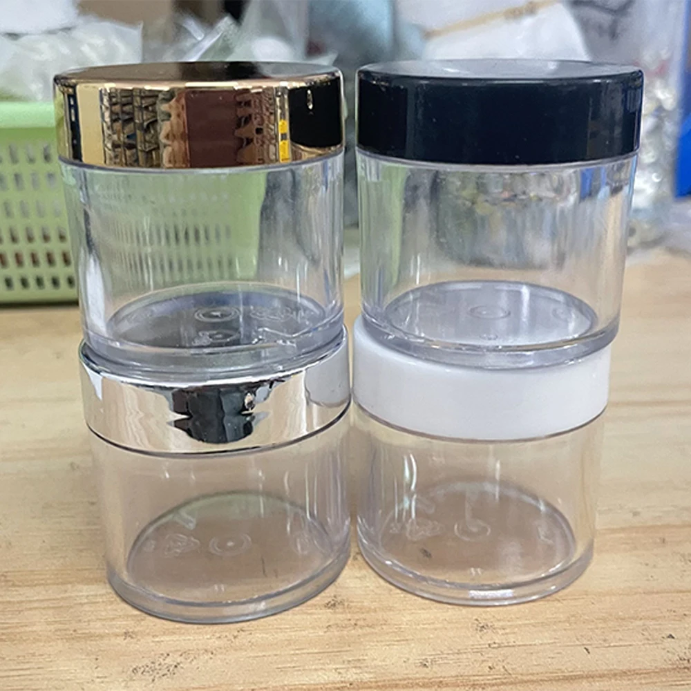 아크릴 파우더 빈 병 1OZ, 골드, 실버, 블랙, 화이트 뚜껑 20, 50, 100 개, 둥근 투명 병, 뚜껑이 있는 빈 플라스틱 메이크업 용기 *-H5