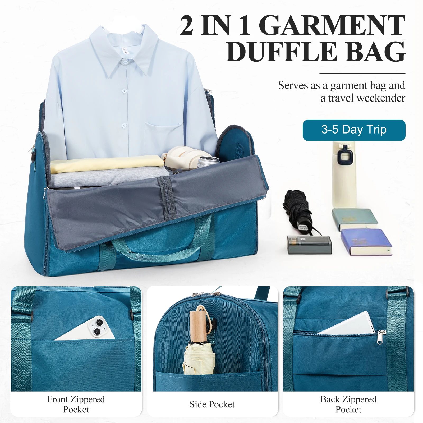 Convertible Carry on Garment Duffel Bag,Weekender Bag Hanging Suitcase Suit Business Travel Bag Men Business Travel Clothing Bag