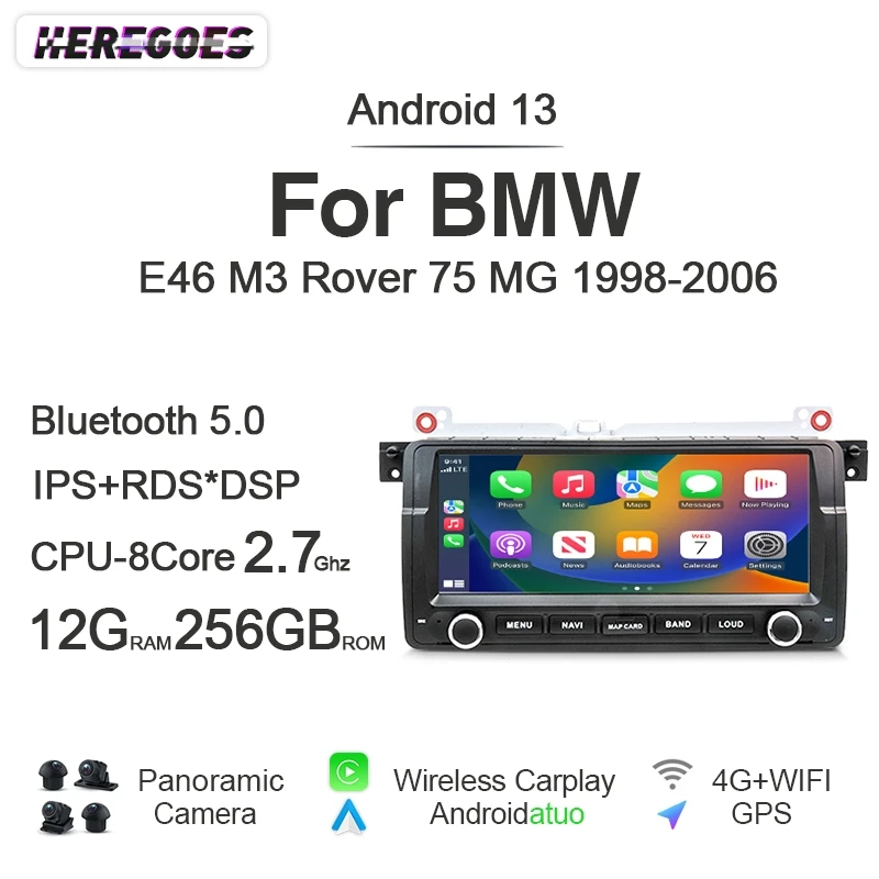 7862 Auto Android 12 8GB 256GB Autoradio Navigation GPS-Player Autoradio Carplay Bluetooth für BMW E46 M3