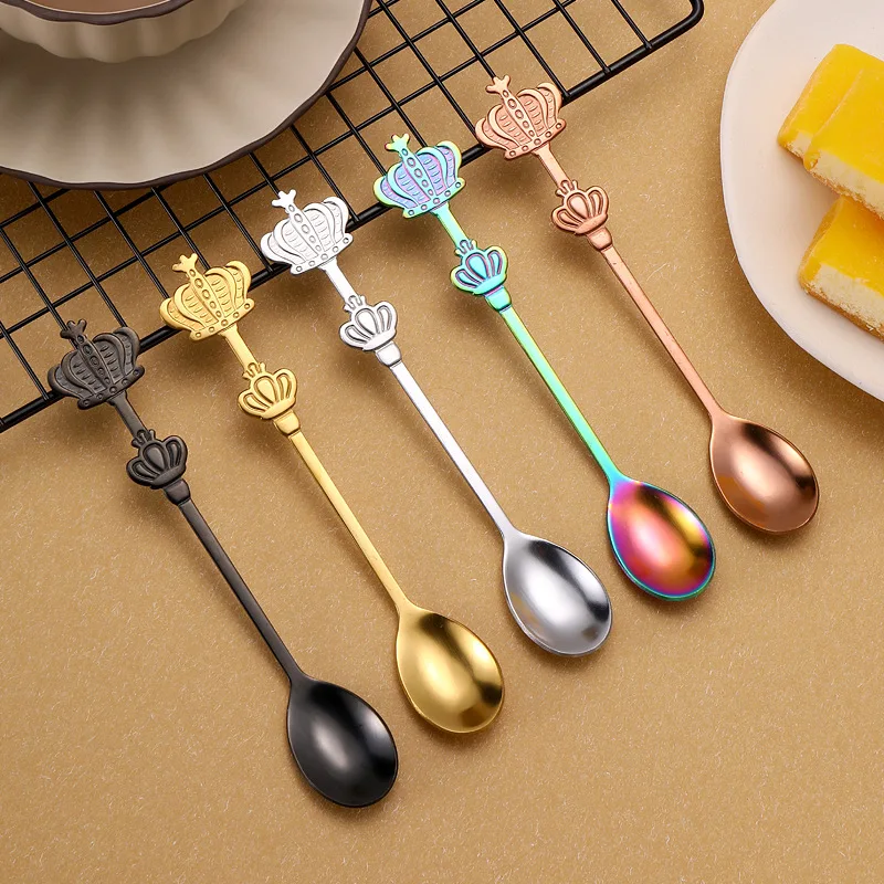 

Creative Stainless Steel Double Crown Spoon Gold and Silver Dessert Spoon Coffee Luxurious Light Spoon