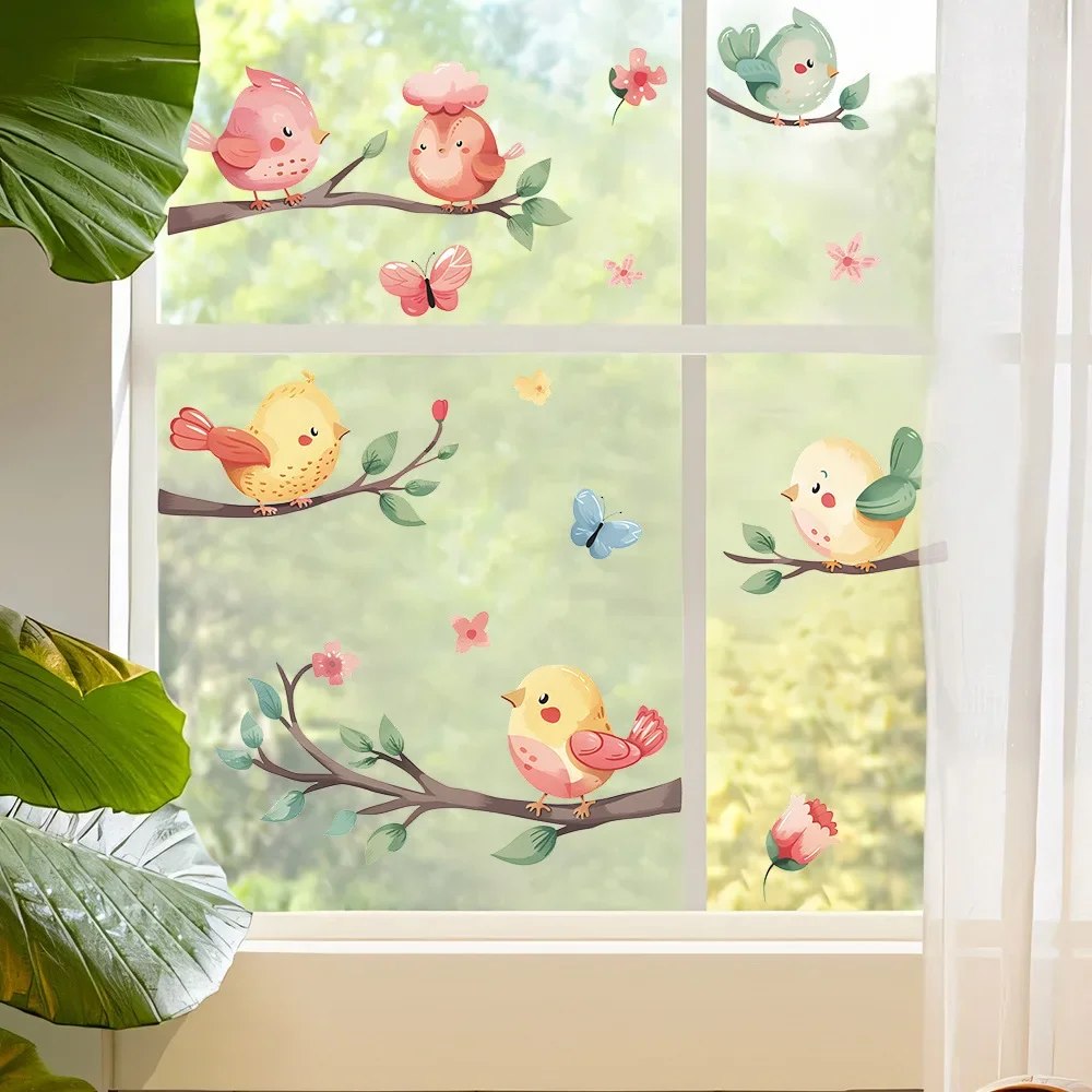 1PCS Cardone Cute Twig Bird Glass Window Home Landscaping Decoration Electrostatic Uv Window Sticker Room Decoration