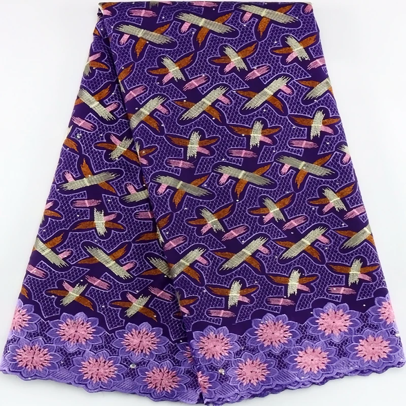 

Fashion Dry Cotton Swiss Voile Lace Fabric High Quality Nigerian Party Lace Luxury Embroidery African Polish Stones Lace Fabric