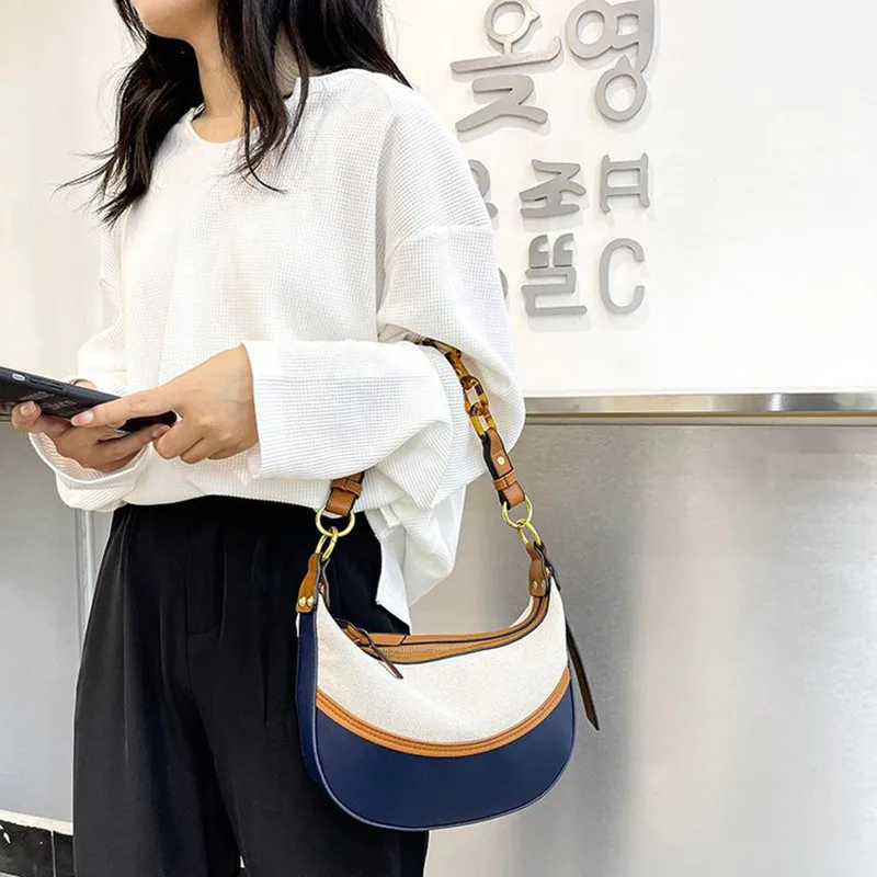 Shoulder Bags For Women 2023 New  Trend Fashion Canvas Leather Handbag Female Chain Half Moon Armpit Bag Free Shipping