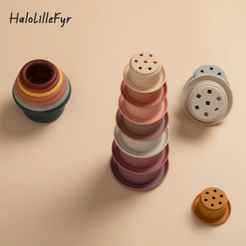 Baby Silicone Stacking Cups Toys BPA Free Nesting Montessori Building Block Toy Stack Tower for Toddlers Gifts Early Educational 1