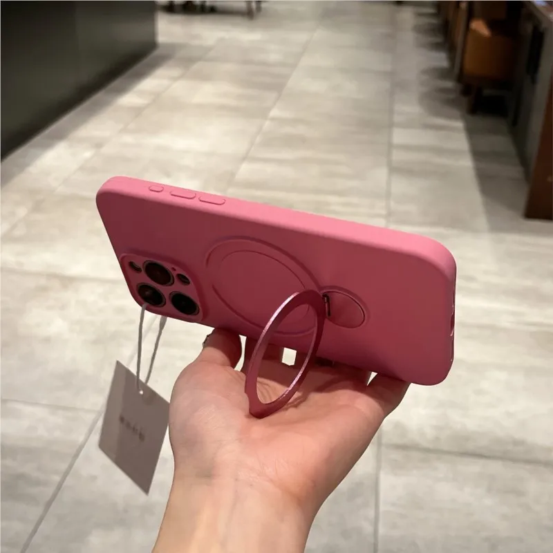 Liquid Silicone Magnetic Ring Stand Holder Case with Metal Support