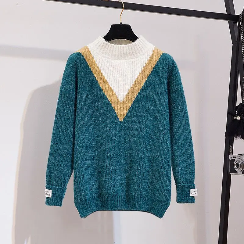 Fashion Outfits For Women's 2023 Autumn/Winter New Half High Neck Thickened Sweater High Waist Half Skirt Two Piece Set
