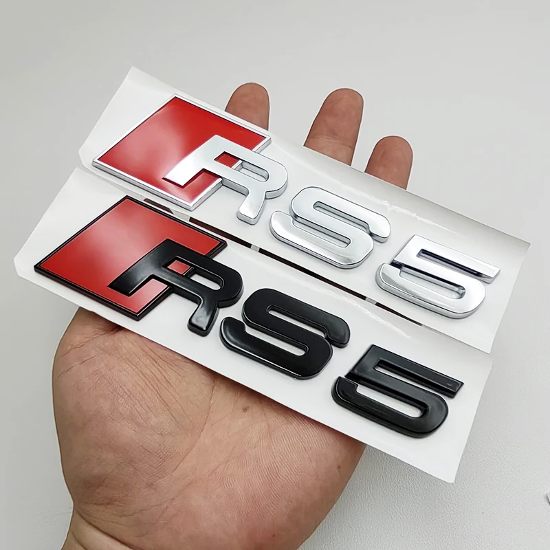 3D ABS 크롬 블랙 자동차 스티커 아우디 RS3 RS4 RS5 RS6 RS7 RS8 엠블럼 RS 3 4 5 6 7 8 레터링 배지 액세서리 (후면 트렁크 로고)