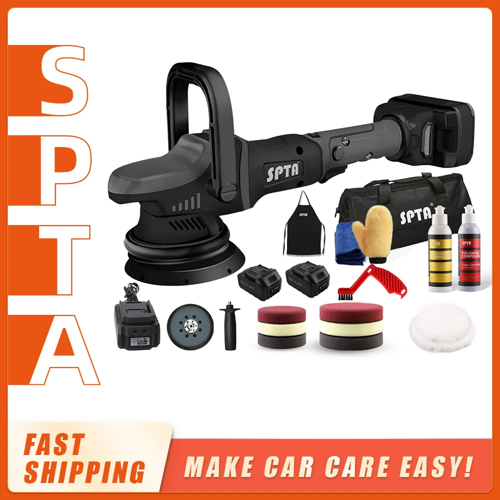 SPTA 18V 5Inch Cordless Car Polisher Dual Action 15mm Orbit Variable ...