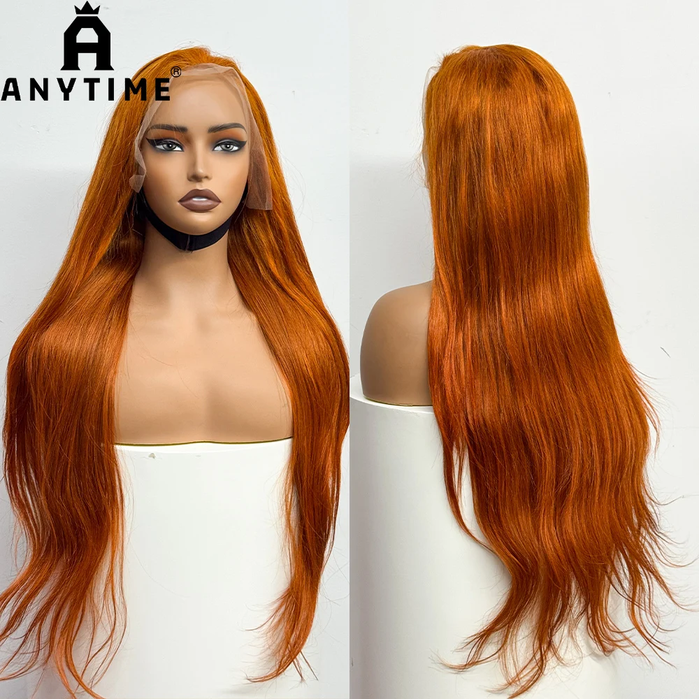 22-34 inches Straight Ginger Orange Human Hair Wig 250% Density 13x4 Lace Frontal Straight #350 Colored Soft Wig For Black Women