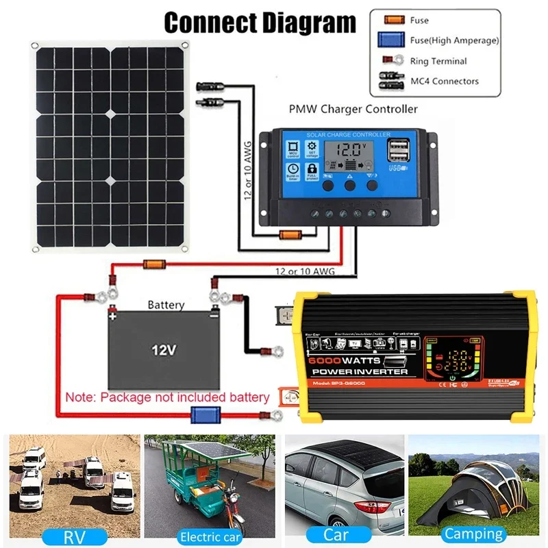 

6000W Peak Power Solar Inverter DC 12V To AC 110V/220V Modified Sine Wave Car Voltage Transformer Converter