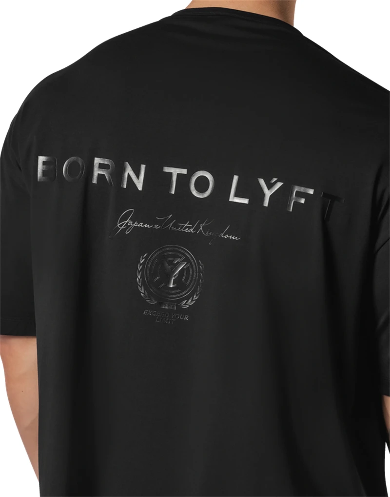 LYFT Black Letter Print M-3XL BIG T-SHIRT Men's 100% Cotton Loose Oversized-Shirts Men High Street Casual Short Sleeve Tees Tops 3