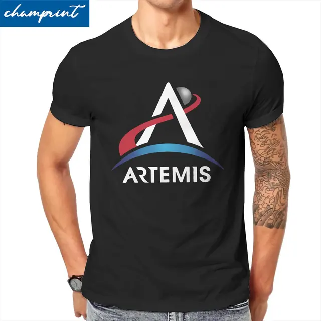 Artemis-Camiseta de algodón con Logo espacial para hombre, camisa divertida con cuello redondo, manga corta, ropa única 1