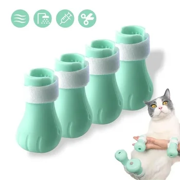 Adjustable Silicone Anti-scratch Cat Foot Shoes for Grooming Bath ...