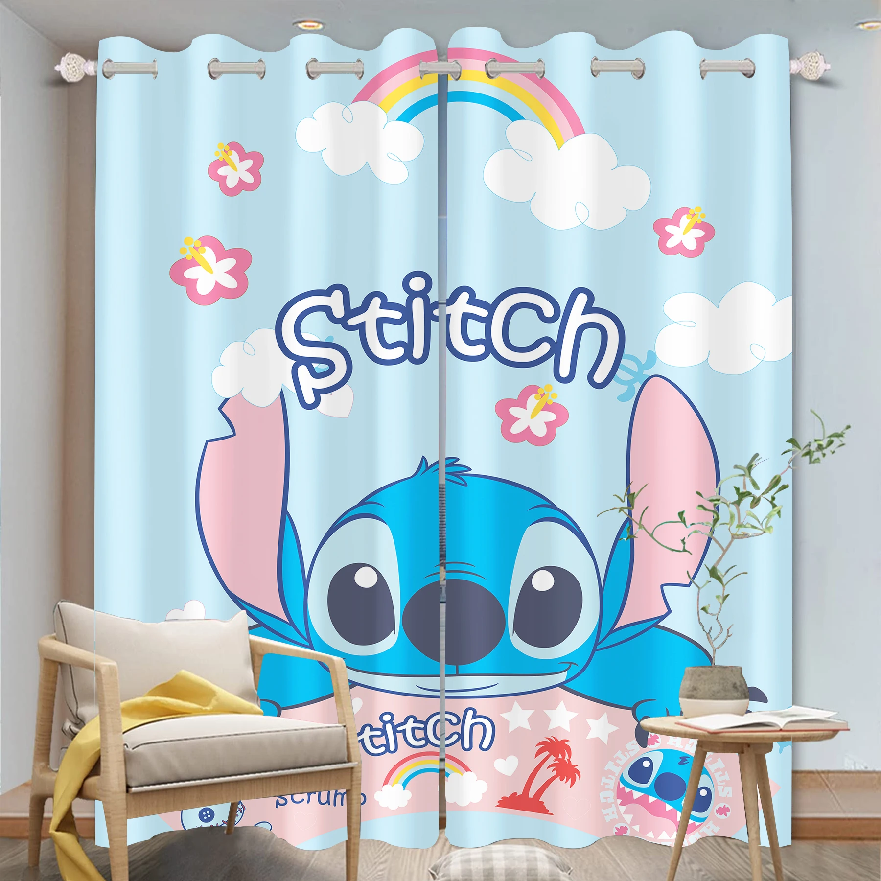 Stitch Curtain Cartoon Window Decoration 100% Polyester Shade Curtains Bedroom Living Room Home 2 Tablets 5