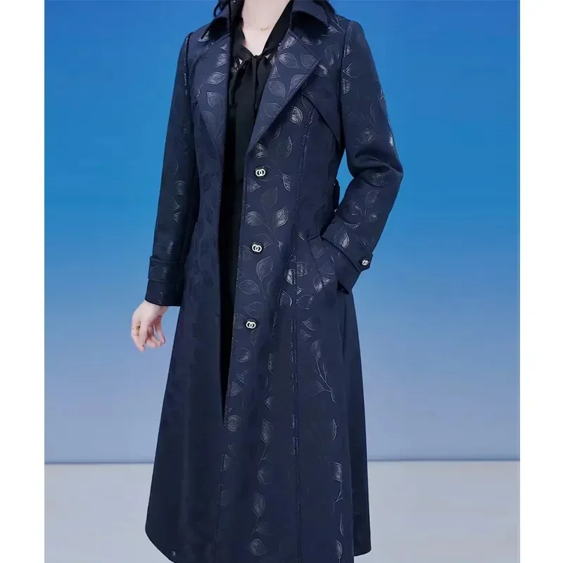 2024 Autumn Winter New High Quality Jacquard High-end Women Windbreaker Covering Flesh Temperament Age Reduction Mother's Coat