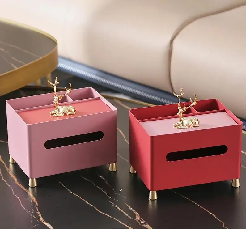 

Golden Deer Multifunctional Tissue Box Living Room Remote Control Metal Storage Box Home Dining Table Napkin Tissue Box Ornament