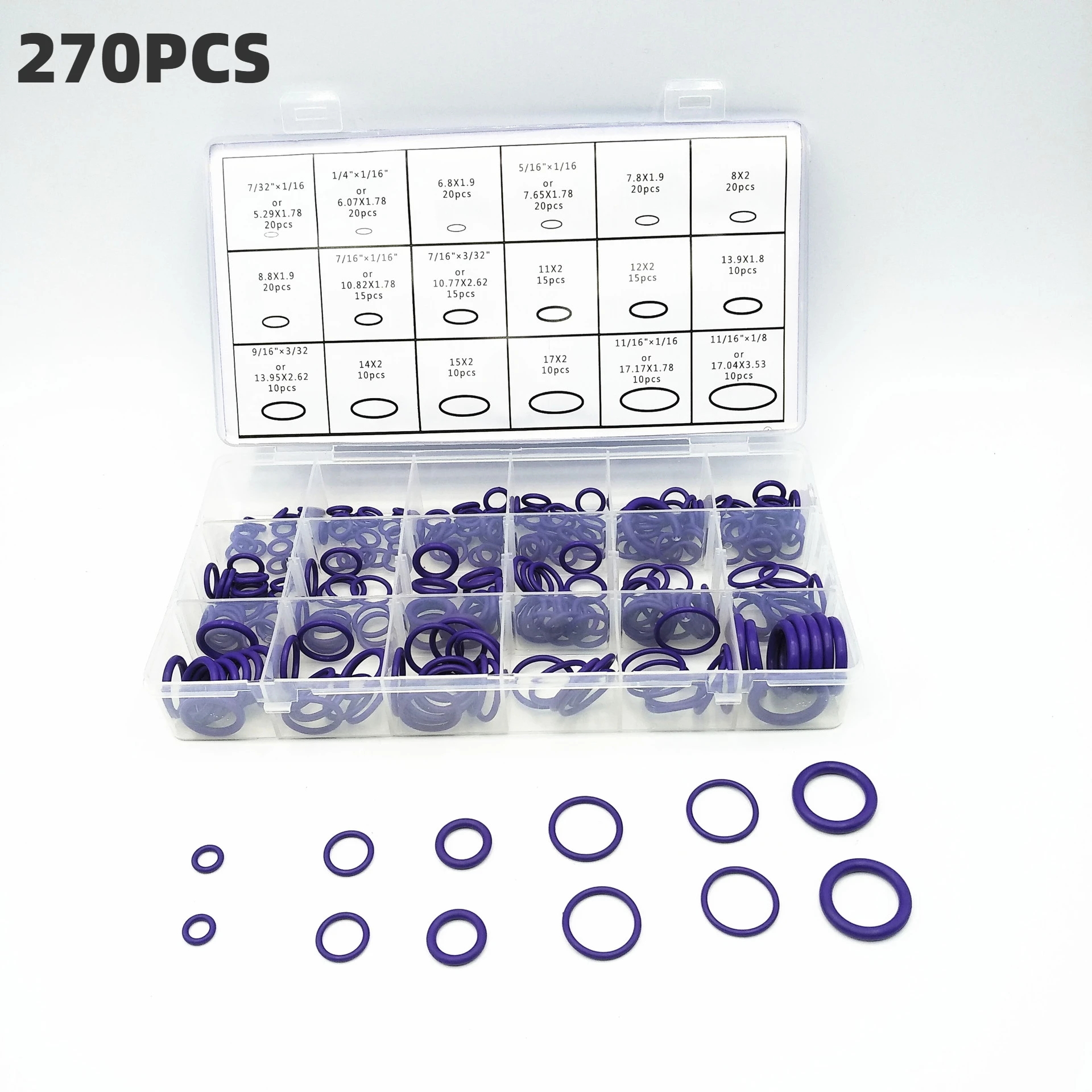 

270Pcs Air Conditioning HNBR O Rings Car Auto Repair Tools Rubber Air Conditioning Refrigerant Ring Sets Car Tools 18 Sizes