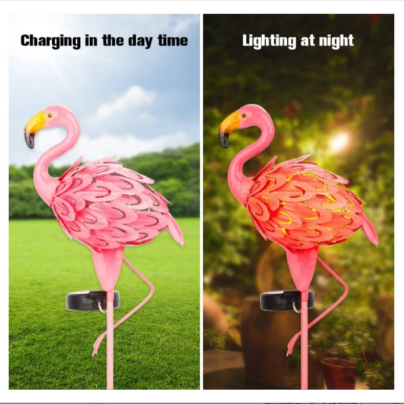 

Metal Flamingo Solar Stakes Lights Outdoor Garden Decoration Lawn Backyard Garden Pathway Pink Flamingo Stake with LED Lights
