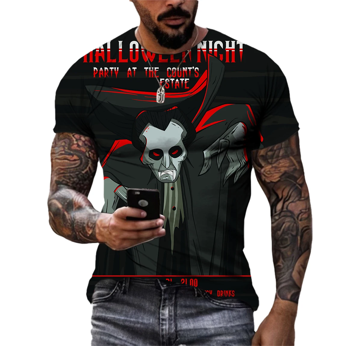 

New Tide Summer Fashion All Saints' Day Picture T-shirts Casual Print Tees Hip Hop Personality Round Neck Short Sleeve Tops