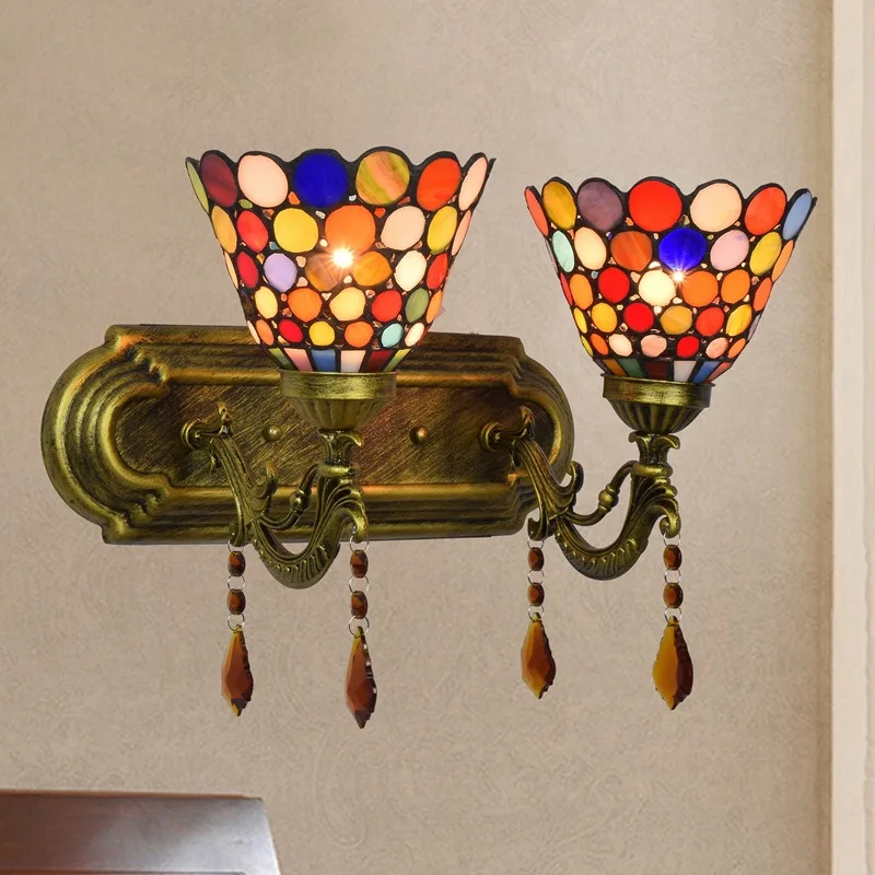 

Tiffany Bohemian Style Handmade Glass Lampshade Decorative Colorful Double-ended Crystal Wall Lamp