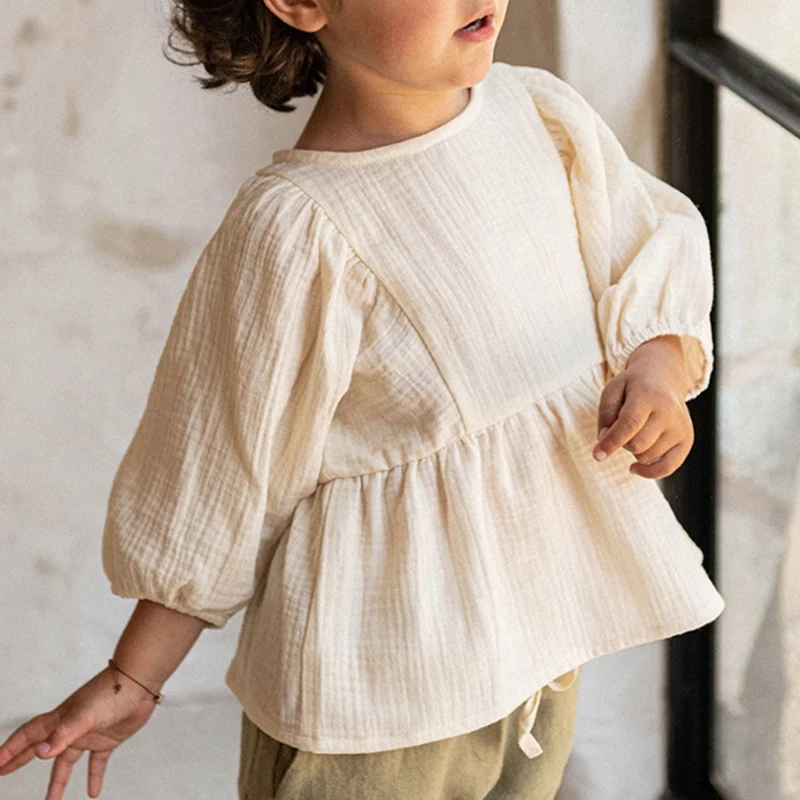 Kids Shirts Autumn New Girls' Blouse Organic Cotton 3/4 Sleeves