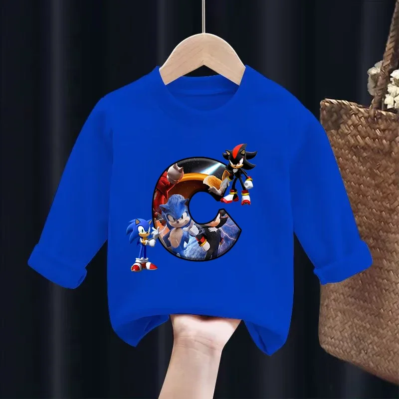 thumbnail image 1 of Sudadera con capucha para niños de Sonics, camisetas de manga larga con cuello redondo y dibujos animados, suéter de cuello redondo para niños de otoño, ropa de regalo nueva, 1 of 5