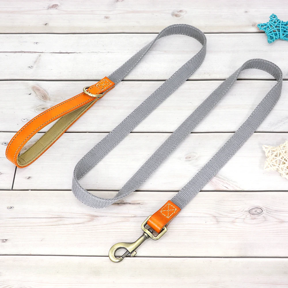 Dog Collar Real Leather Nylon Dog Collars and leash Set Durable Adjustable ID Collars for Small Medium Large Dogs - PeticaDeals