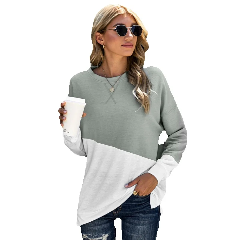 

2023 Autumn New Color Block Splice Round Neck Long Sleeve Top Women's Large Fashion T-Shirt 2531107
